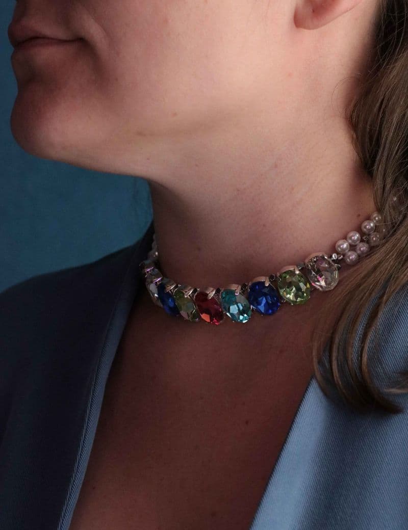 Чокеры ручной работы из Жемчуг Майорка, Стразы Swarovski