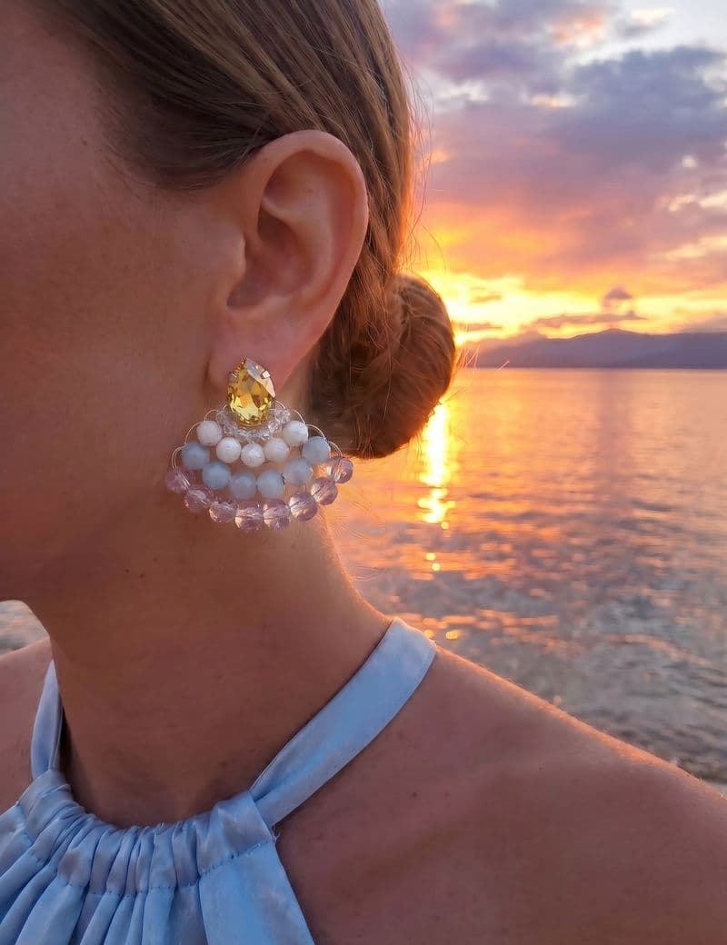 Серьги ручной работы из Кварц, Лунный камень, Стекло, Стразы Swarovski