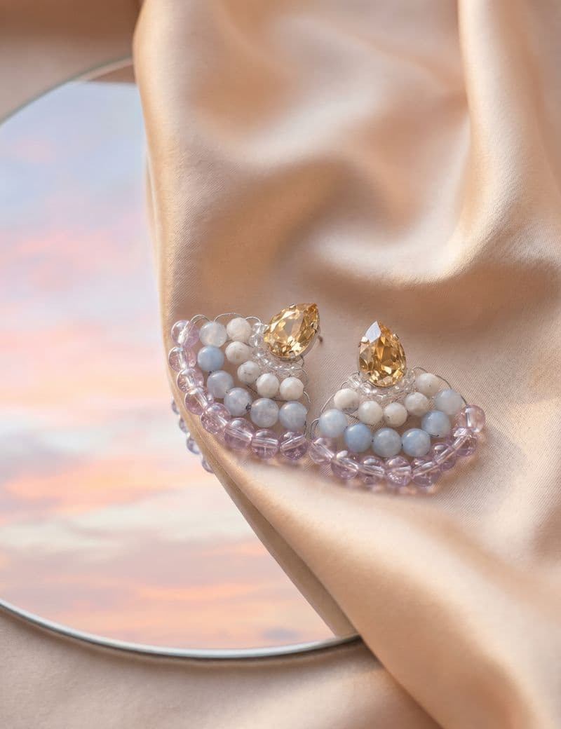 Серьги ручной работы из Кварц, Лунный камень, Стекло, Стразы Swarovski