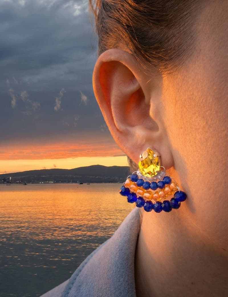 Серьги ручной работы из Чешский бисер, Стразы Swarovski, Стекло