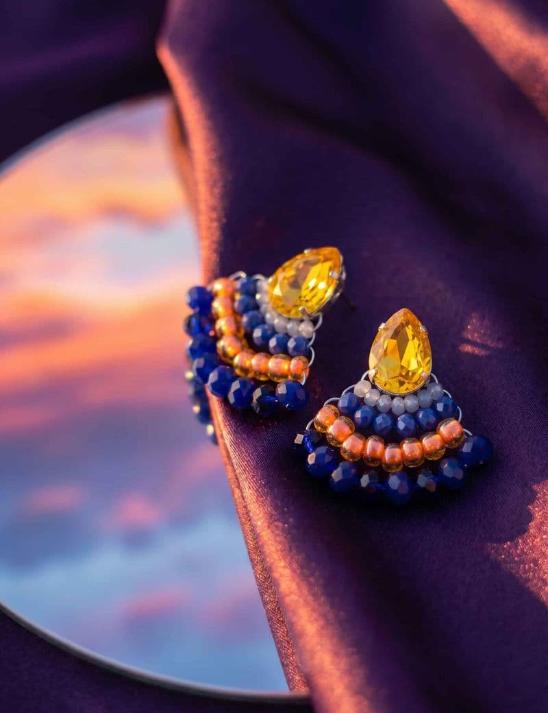 Серьги ручной работы из Чешский бисер, Стразы Swarovski, Стекло